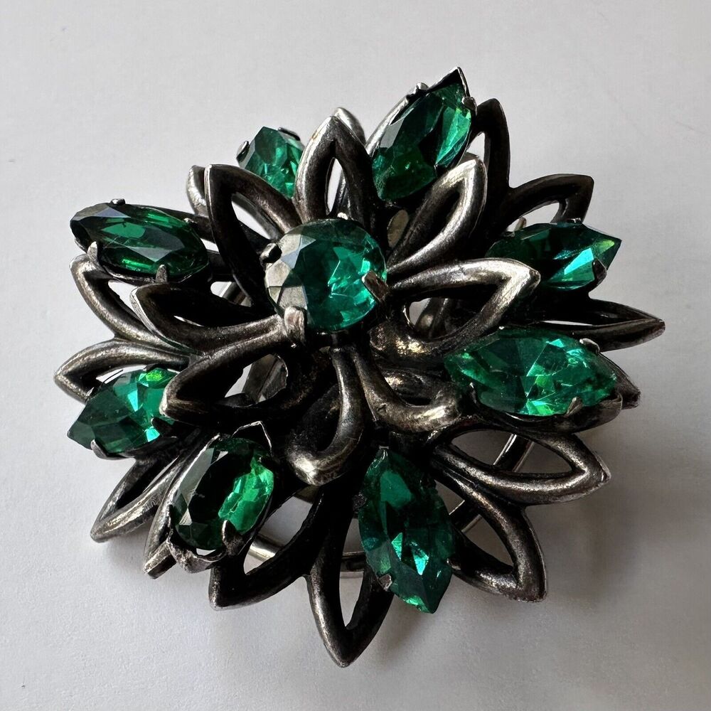 Vintage 1950s Christian Dior 3-Dimensional Floral Brooch w/ Austrian Rhinestones